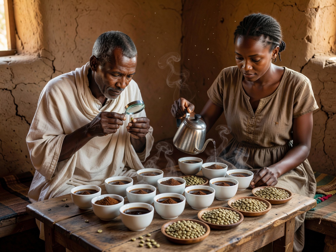 Ethiopian specialty coffee cupping and green bean classification